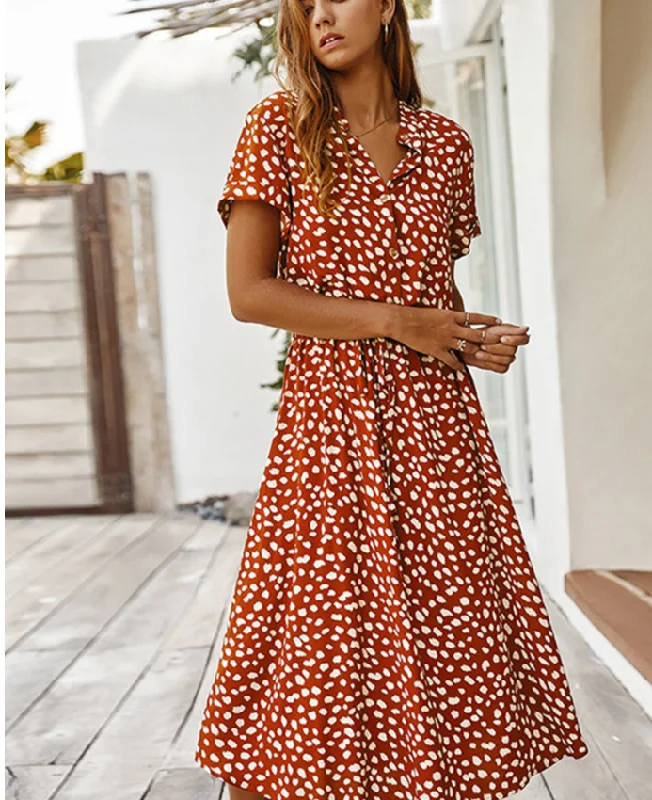 Sherry Spotted Button Down Midi Dress Lace midi dresses