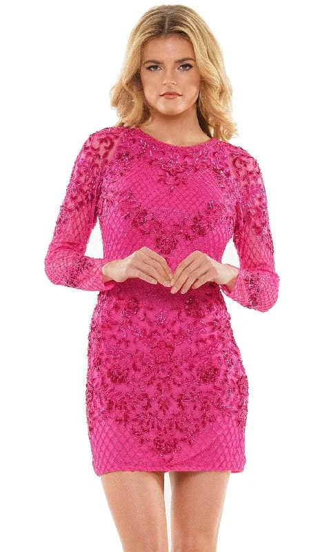 Colors Dress 2808 - Beaded Long Sleeve Cocktail Dress Corset party dresses