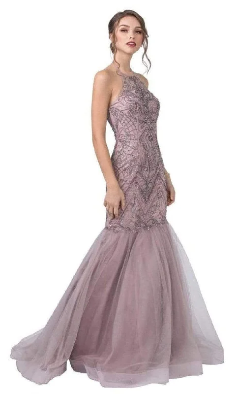 Trevi Collection - L2429 Halter Beaded Mermaid Gown Sequin party dresses