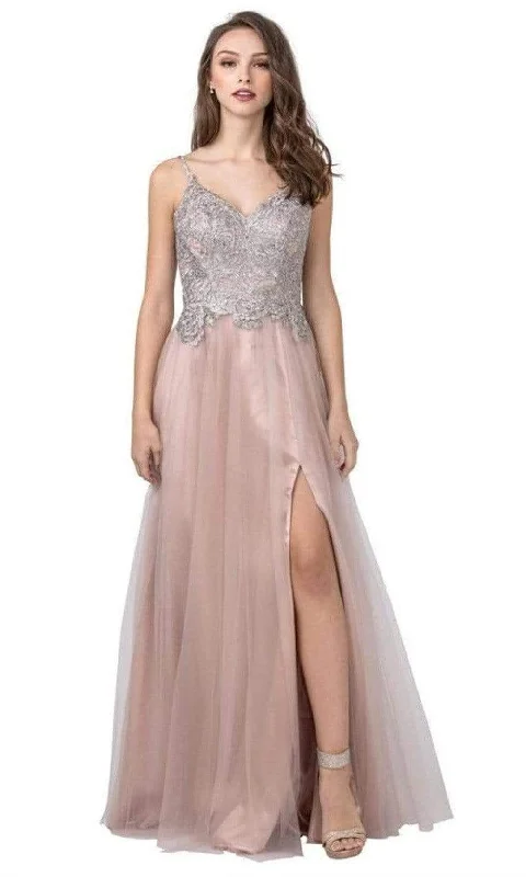 Trevi Collection - L2447 Embroidered Bod Glittery A-Line Gown Silk party dresses