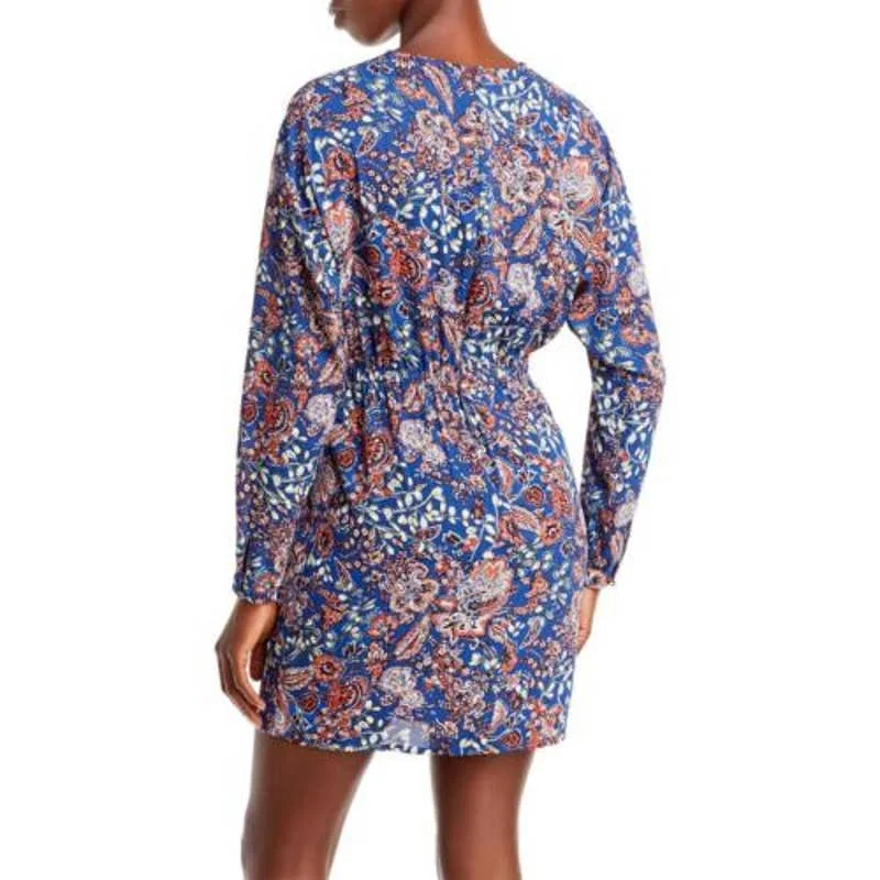 AQUA Women's Navy Blue & Orange Floral Paisley Print Side Knot Dress Birthday floral dresses