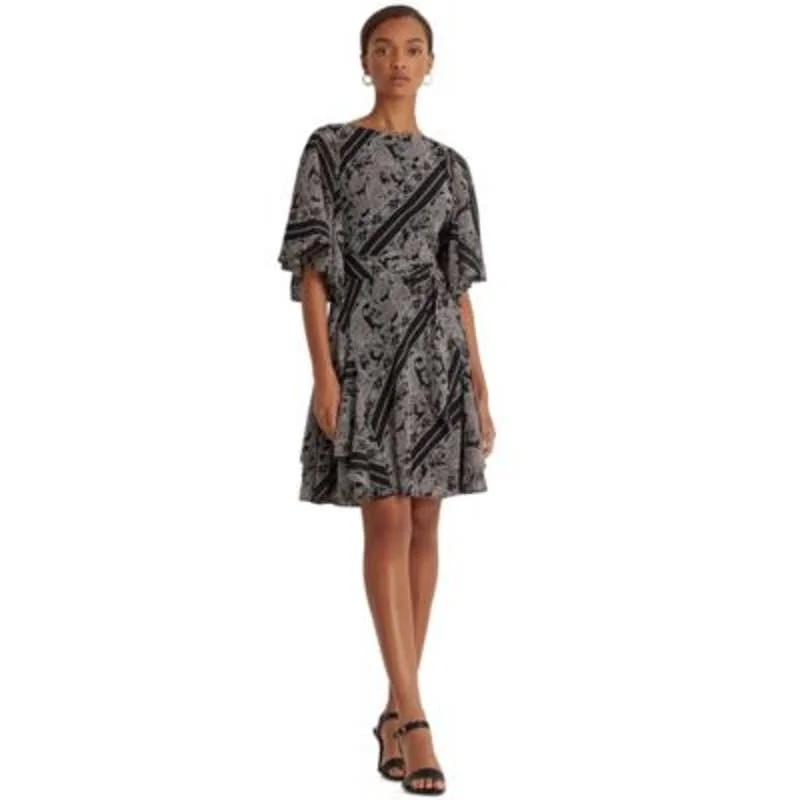 Lauren Ralph Lauren Women's Black & Pink Paisley Print Georgette Dress Brunch floral dresses