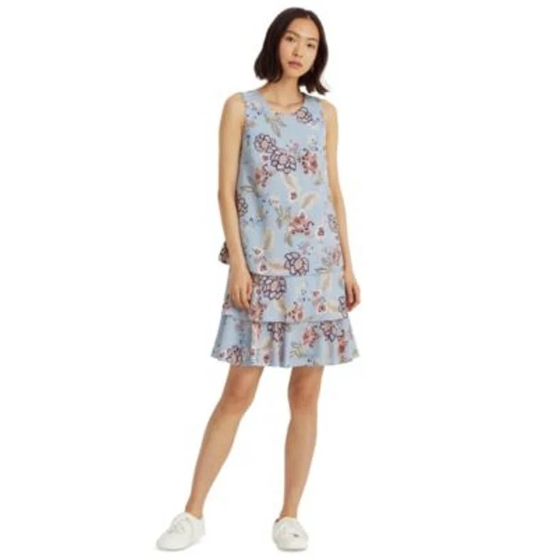 Lauren Ralph Lauren Women's Light Blue Multi-Color Sleeveless Floral Shift Dress Cheap floral dresses