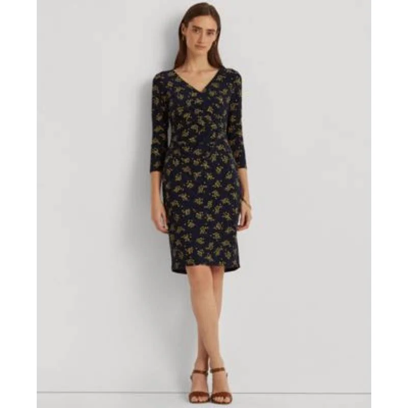 Lauren Ralph Lauren Women's Navy Blue & Gold Lighthouse Floral Jersey Dress Boohoo floral dresses