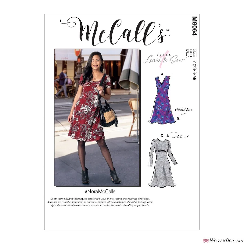 McCall's Pattern M8064 Misses' Knit Dresses with V, Crew or Scoop Necklines #NoraMcCalls New Year's Eve floral dresses