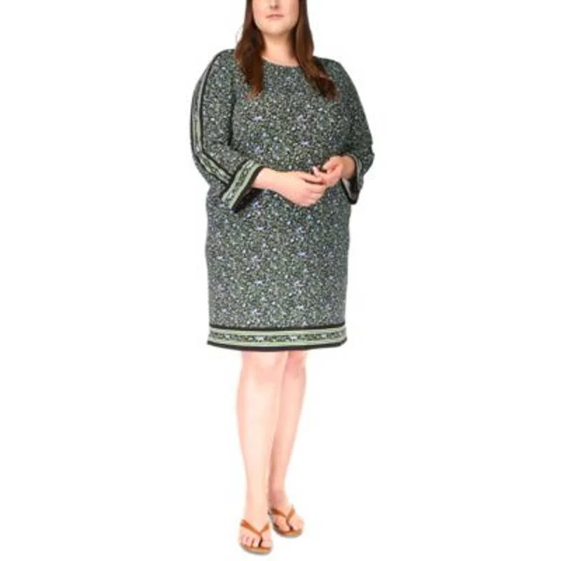 Michael Kors Women's Black, Green, & Blue Floral Border Print Dress Discounted floral dresses