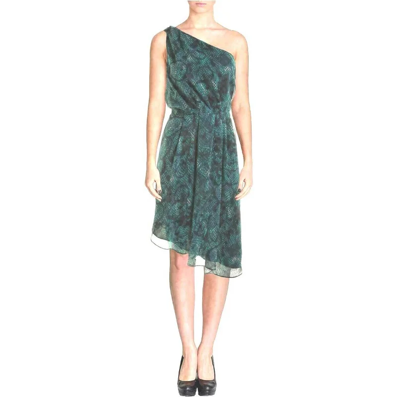 RACHEL ROY WOMEN'S SNAKE PRINT ONE SHOULDER DRESS, TEAL Best floral dresses for curvy figures