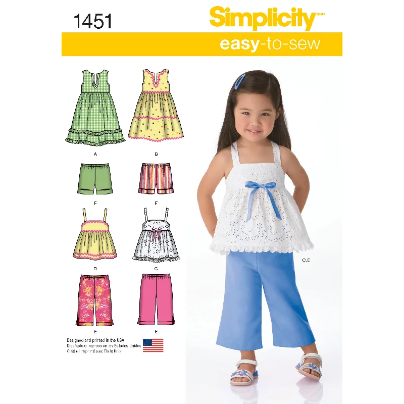 Simplicity Pattern S1451 Toddlers' Dresses, Top, Cropped Pants & Shorts Casual floral dresses