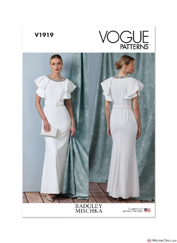 Vogue Pattern V1919 Misses' Full Length Dress with Belt by Badgley Mischka Women's trendy floral dresses sale