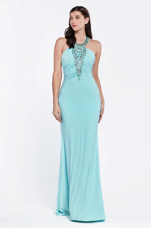 Beaded Halter Trumpet Dress by Cinderella Divine -J727 Engagement unclassified dresses