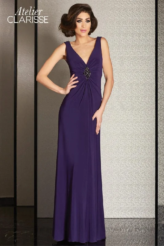 Clarisse -M6252 V-Neck Ruched Evening Dress Knitted unclassified dresses