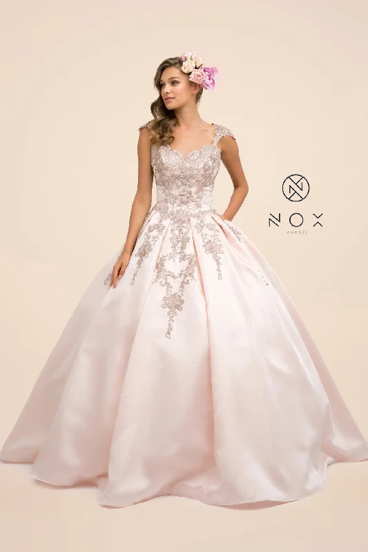 Embroidered Cap Sleeve Ball Gown By Nox Anabel -U801P Corset unclassified dresses