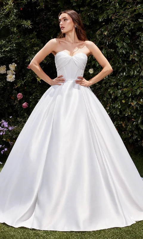 White Satin Formal Ball Gown: Ladivine CDS512W Smocked unclassified dresses