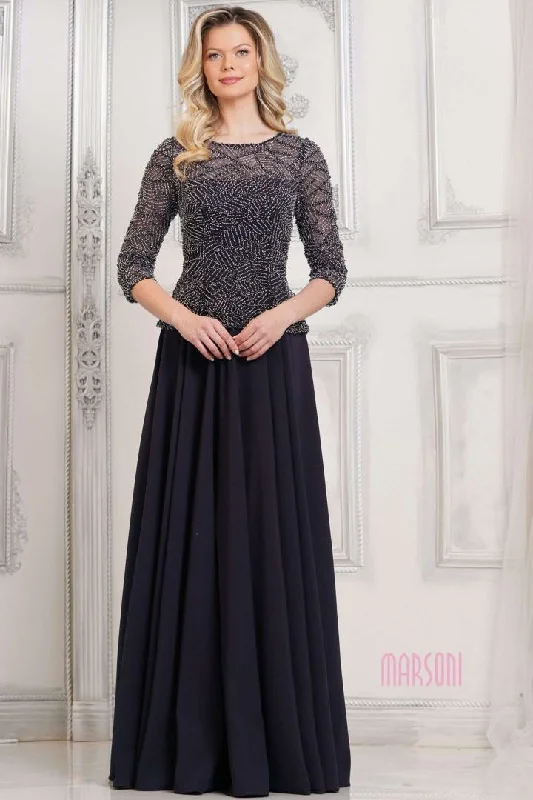 Marsoni by Colors -MV1319 Jewel Neck Beaded Bodice A-Line Dress Long sleeve unclassified dresses