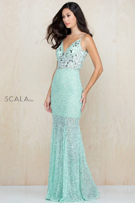 V Neck Beaded Trumpet Dress By SCALA -60217 Everyday wear unclassified dresses