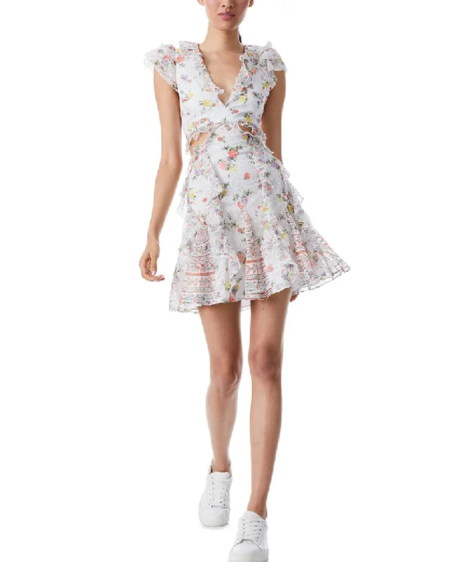 alice + olivia Mitzi Cutout Godet Mini Dress Stretch Mini Skirt