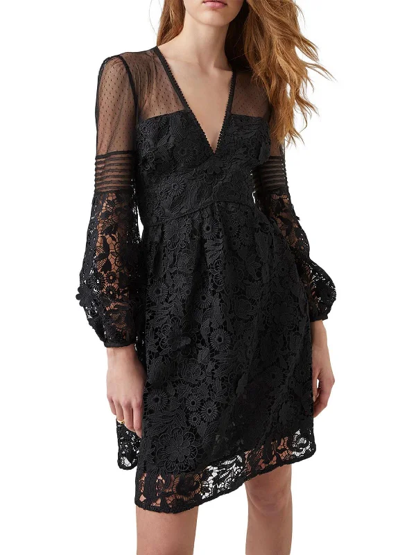 Bilan Womens Lace Short Mini Dress Skater Mini Skirt