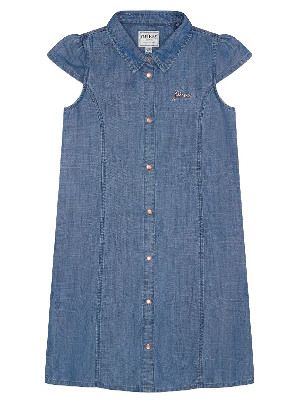 Blue Denim Short Sleeve Dress (2-7) Pleated Denim Skirt