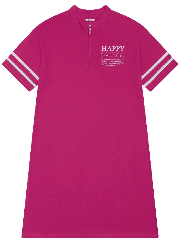 Bright Pink French Terry Short Sleeve Dress (2-7) Sleek Mini Skirt