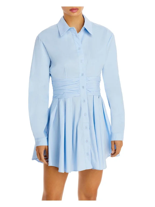 Leoni Womens Collared Short Shirtdress A-line Mini Skirt