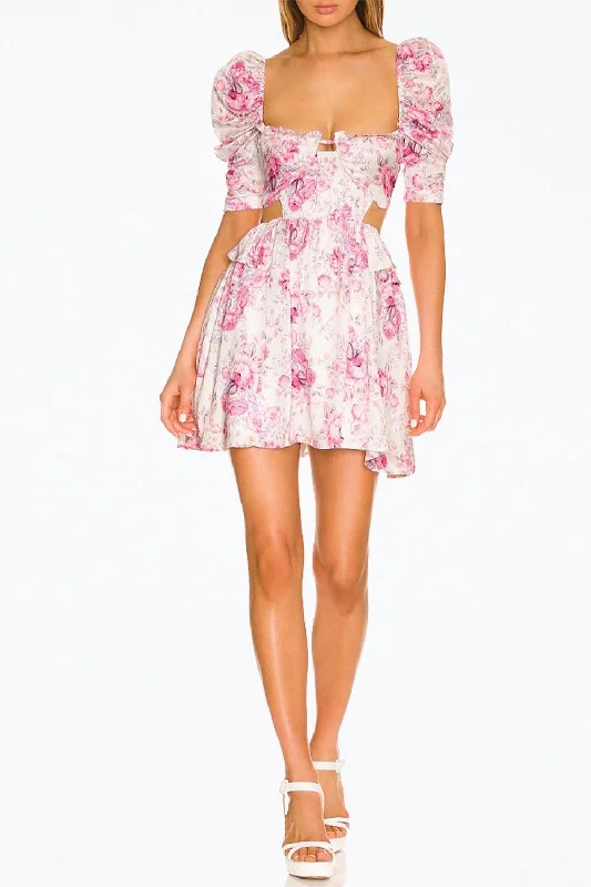 Lucia Cutout Satin Mini Dress in Pink Floral Elegant Mini Skirt