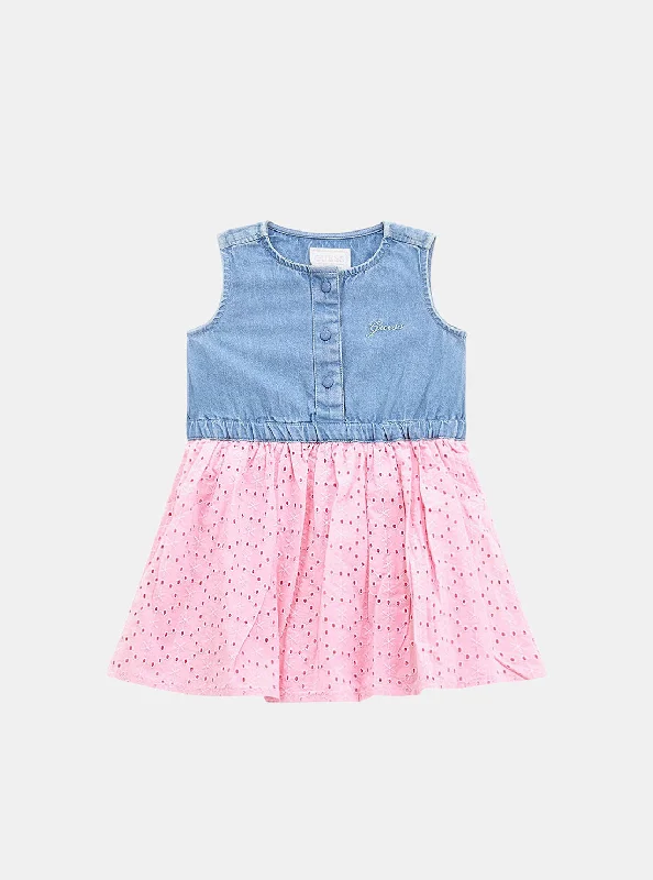 Pink Denim Short Sleeve Dress (2-7) Long-sleeve Mini Skirt