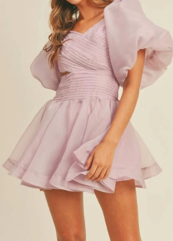 Puff Sleeve Mini Dress in Lavender High-Waist Skirt Look