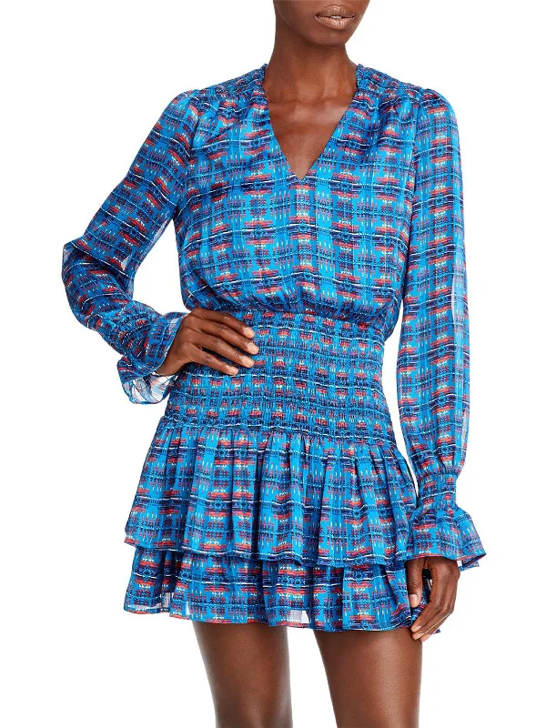 Womens Ruffled V-Neck Mini Dress Cozy Mini Skirt