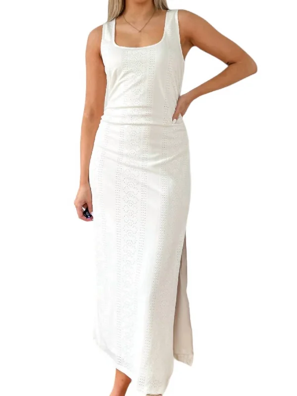 Lilian Knit Eyelet Maxi Dress In White Tulle Layered Maxi