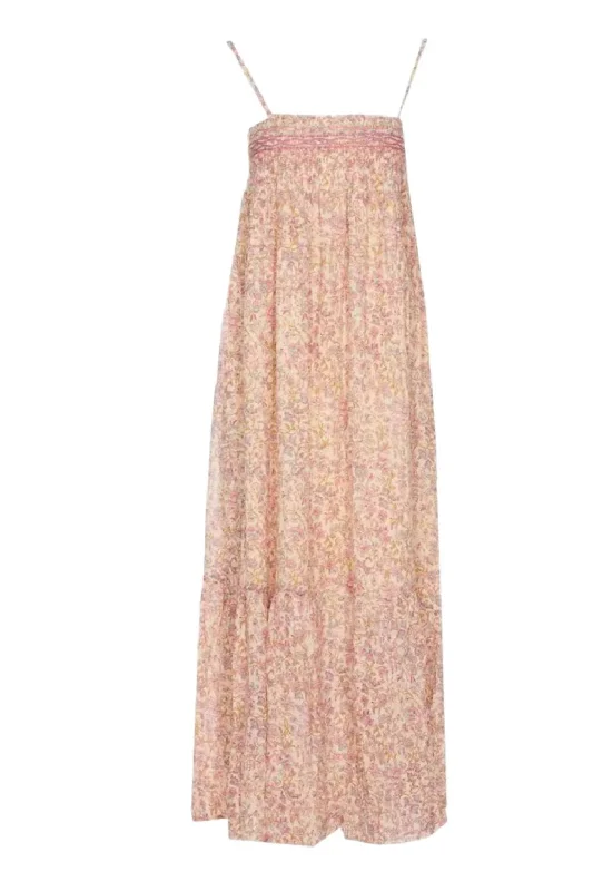 Marcelina Maxi Dress In Cream Padma Mudra Pleated Floral Maxi