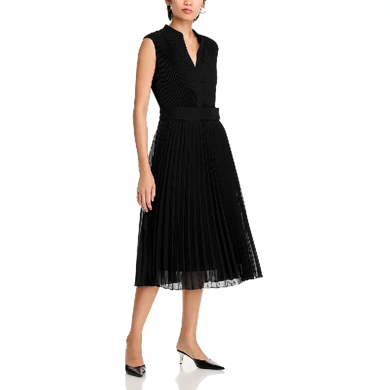 Womens Below Knee Pleated Midi Dress Trendy Midi Look