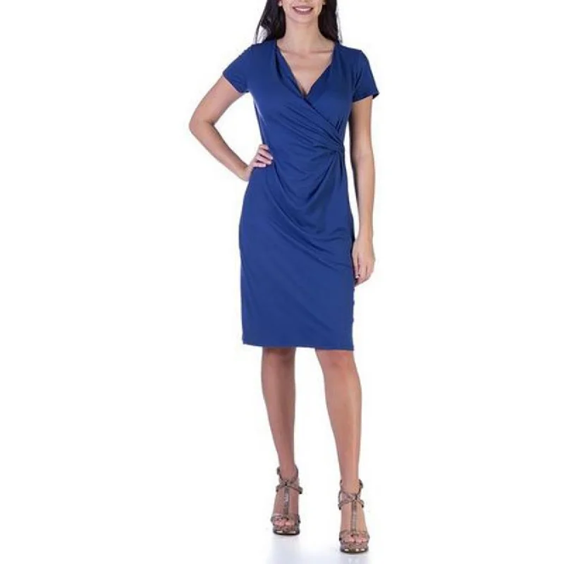 Womens Faux Wrap Top Cap Sleeves Midi Dress Front Button Midi