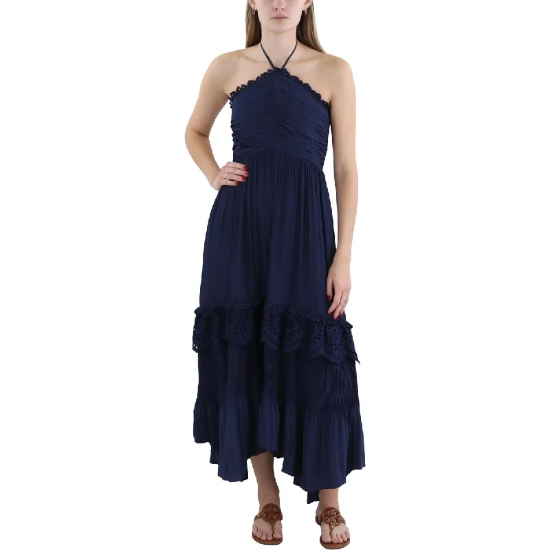 Womens Midi Pleated Halter Dress Wrap Midi Skirt