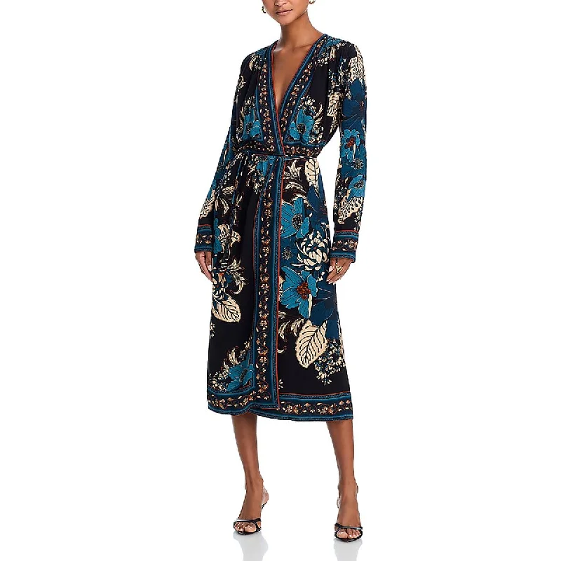 Womens Midi Printed Wrap Dress Cozy Midi Dress