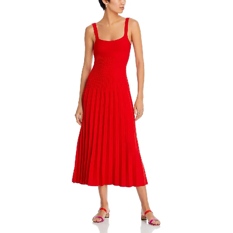 Womens Tea Length Pleated Midi Dress Flowy Midi Skirt