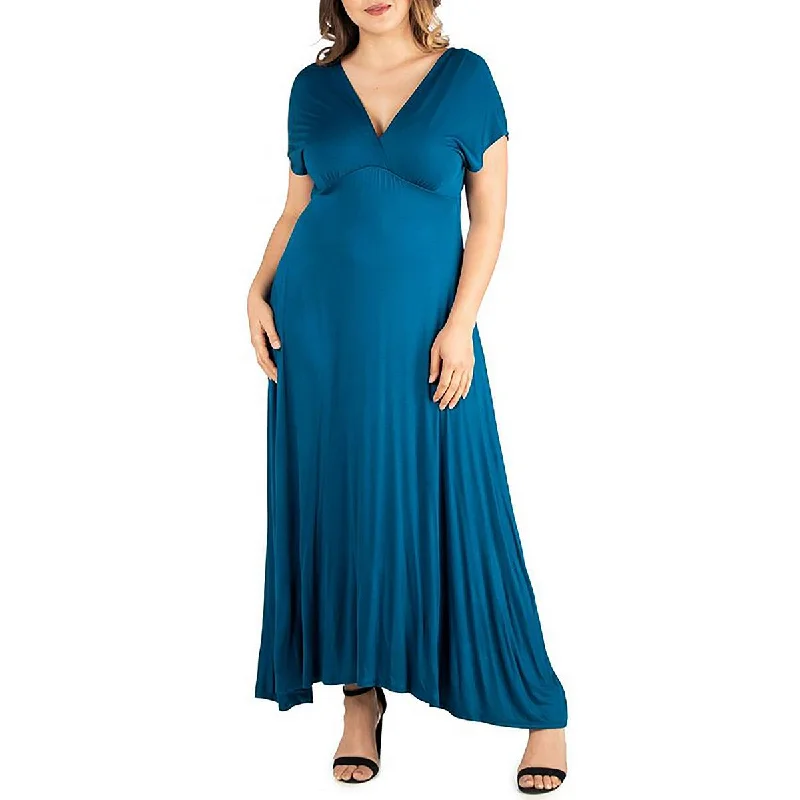 Womens V-Neck Ruched Midi Dress Elegant Satin Skirt