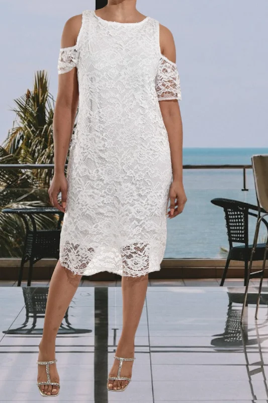 White Lace Detail Dress Simple Lace Gown