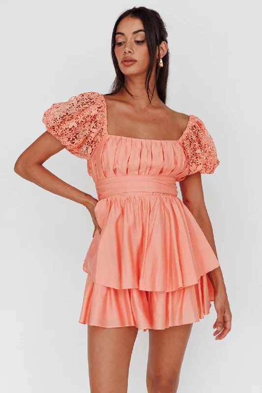 Hold My Halo Lace Sleeve Romper Apricot Lace Dress Bohemian