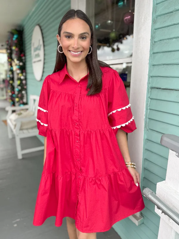 The Andrea Poplin Lace Trimmed Collar Dress-Red Lace Dress Day